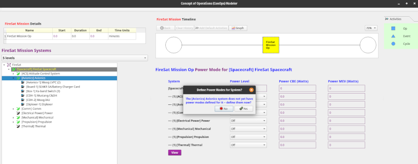 Dialog for a Newly Selected Subsystem