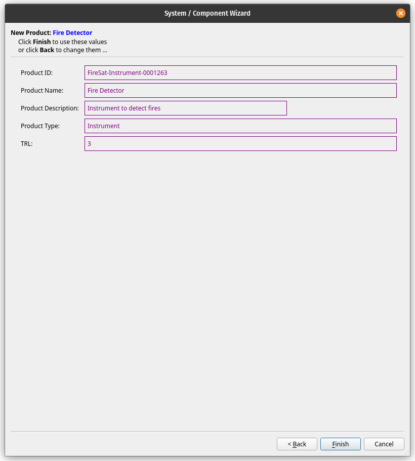 System/Component Wizard (Last Page: Check and Finish)